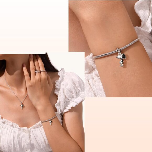 Peanuts Snoopy Pendant Charm Sterling Silver Dangle Jewelry for Women - Picture 6 of 7